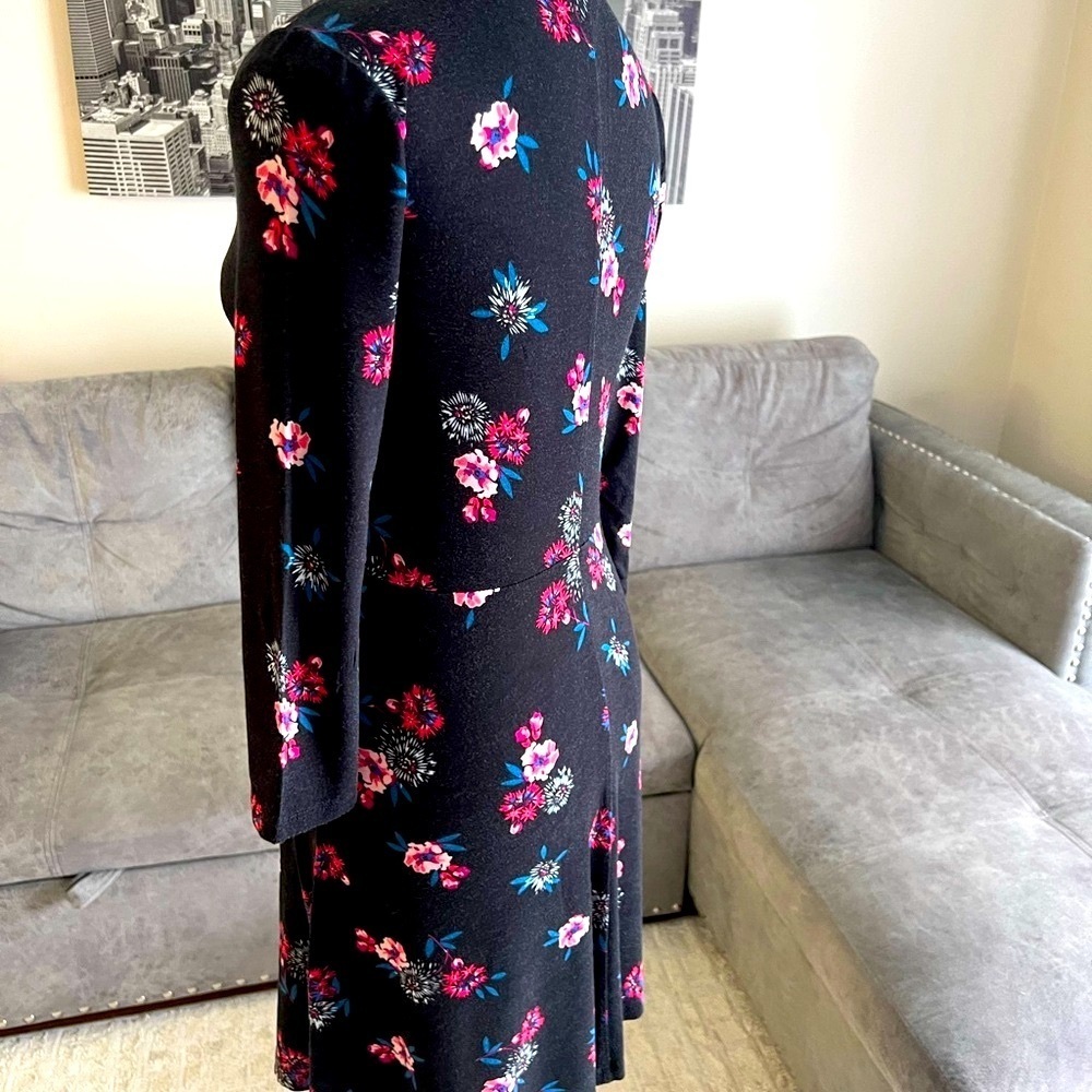Express Blue and Black Fit and Flare V-neck Dress - Picture 5 of 10